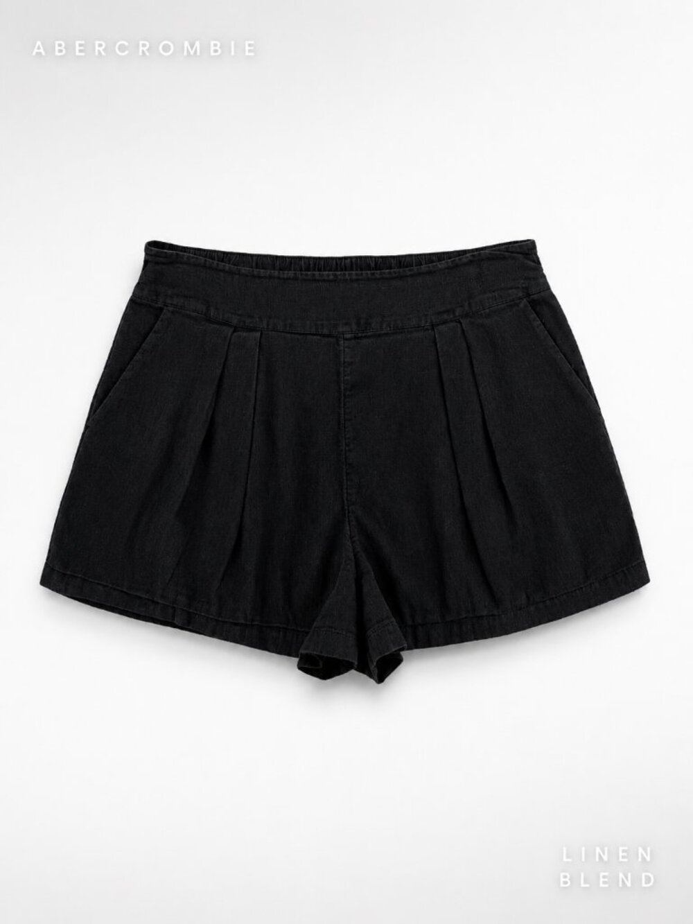 Abercrombie Annie Linen Blend Pleated Pull-On Shorts Black L